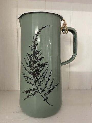 Seaweed Etched Enamelware 3 Pint Jug Tarragon - Wireweed