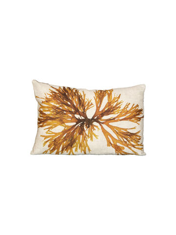 Seaweed Print Linen Oblong Cushion Cover - Brown Fan Weed