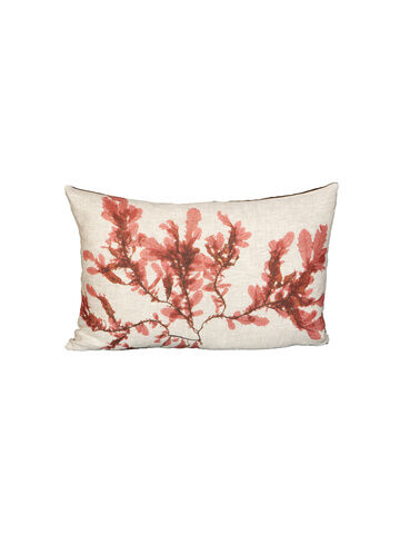 Seaweed Print Linen Oblong Cushion Cover - Sea Oak