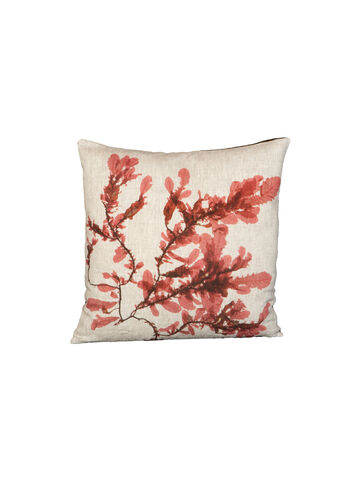 Seaweed Print Linen Square Cushion Cover - Sea Oak