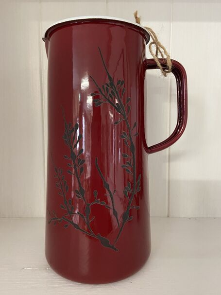 Seaweed Etched Enamelware 3 Pint Jug Burgandy  - Egg Wrack